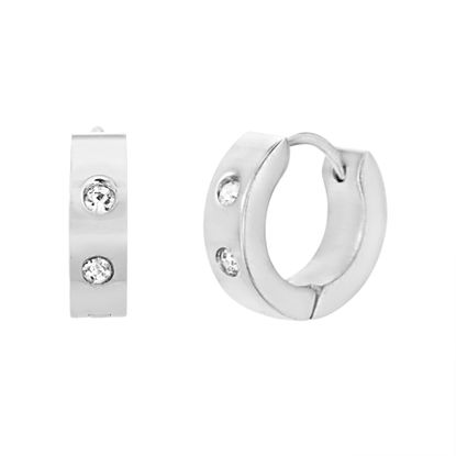 Imagen de Silver-Tone Stainless Steel Cubic Zirconia 14mm IP Huggie Earrings
