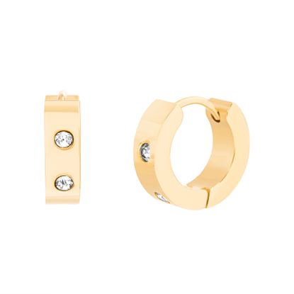 Imagen de Gold-Tone Stainless Steel Cubic Zirconia 14mm IP Huggie Earrings