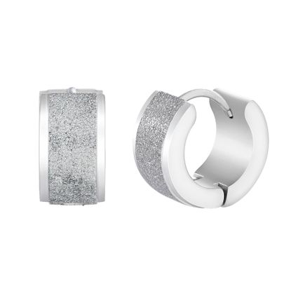 Picture of Silver-Tone Stainless Steel 14mm Sandblast/Polished Huggie Earring