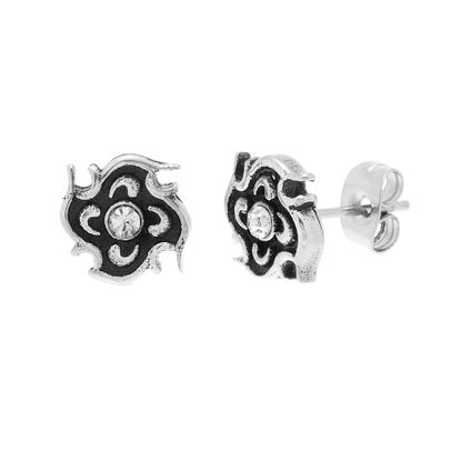 Picture of Stainless Steel Oxidized Cubic Zirconia Post Earrings