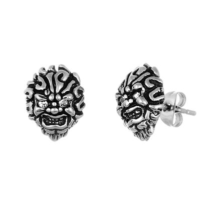 Picture of Stainless Steel Oxidized Cubic Zirconia Fire Skull Post Earrings