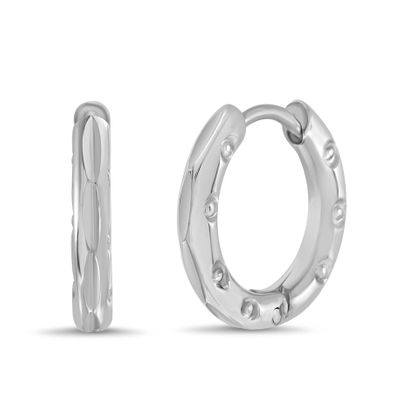 Picture of Silver-Tone Stainless Steel Circle Cutout Textured Huggie Earring