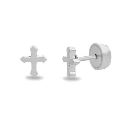 Picture of Silver-Tone Stainless Steel Cross Front and Back Earring