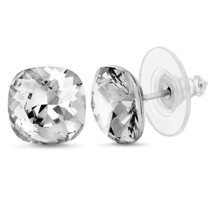 Imagen de Silver-Tone Stainless Steel Square Crystal Stud Earring