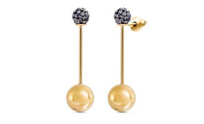 Picture of Gold-Tone Alloy Black Crystal Fireball Drop Down Ball Post Earring