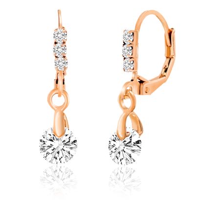 Picture of Rose-Tone Alloy Cubic Zirconia Dangling Lever Back Earring