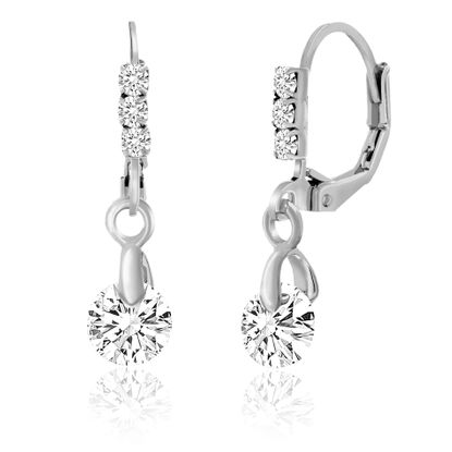 Picture of Silver-Tone Alloy Cubic Zirconia Dangling Lever Back Earring