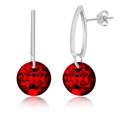 Picture of Silver-Tone Alloy Polished Double Bar Dangling Ruby Red Crystal Post Earring
