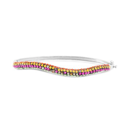 Picture of Sterling Silver Cubic Zirconia Green/Pink/Yellow/Red Wavy Bangle