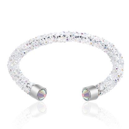 Picture of Silver-Tone Brass Wrapped Aurore Boreale Crystal Open Cuff Bangle