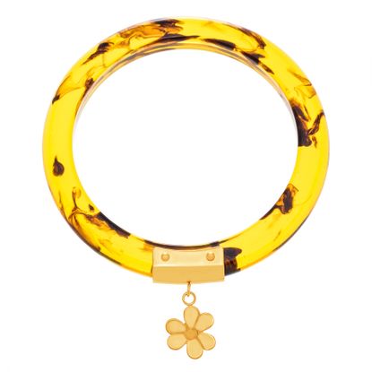 Imagen de Gold-Tone Stainless Steel Flower Charm Multicolored Bangle