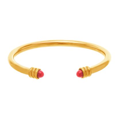 Imagen de Gold-Tone Stainless Steel Cubic Zirconia Red Stone Ends Cuff Bangle