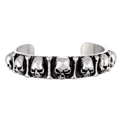 Picture of Silver-Tone Stainless Steel Wide Cuff with Skull And Bone Bangle