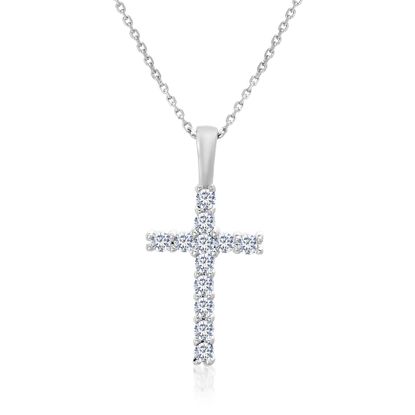 Imagen de Sterling Silver Cubic Zirconia Cross Pendant on Cable Chain Necklace