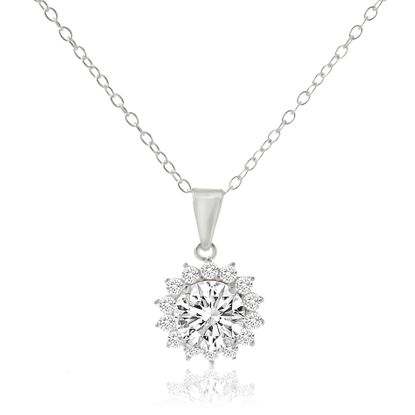 Imagen de Cubic Zirconia Flower Halo Design Necklace in Sterling Silver