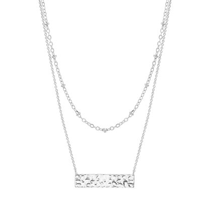 Picture of Rhodium Plated brass Double Layered Ball & Hammered Bar Station Cable Chain Necklace