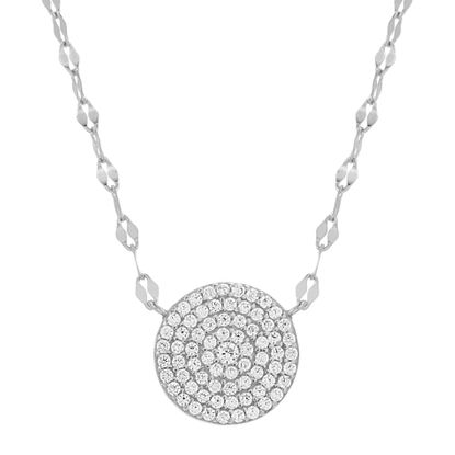 Picture of Sterling Silver Cubic Zirconia Station Round Disc Pendant Sparkle Chain Necklace