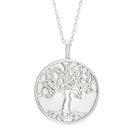 Imagen de Sterling Silver Freshwater Pearl Tree of Life Circle Pendant Cable Chain Necklace
