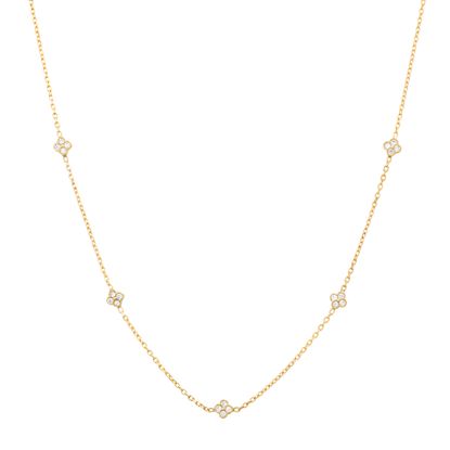 Picture of STERLING SILVER GOLD CZ CLOVER STATION 24 CABLE CHAIN NECKLACE