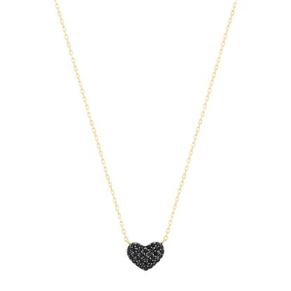 Picture of STERLING SILVER 2-TONE GOLD/BLACK RHODIUM BLACK CZ HEART 14+2 W/SS ROUND DISC EXTENSION CABLE CHAIN NECKLACE
