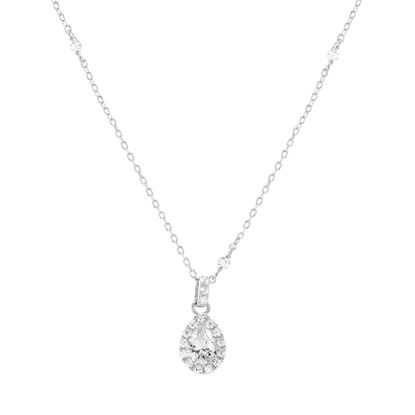 Picture of Cubic Zirconia Teardrop Halo Pendant in Sterling Silver