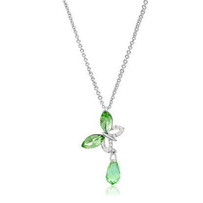 Picture of Rhodium Plated Brass Peridot Marquise Crystal Butterfly Design Pendant Cable Chain Necklace