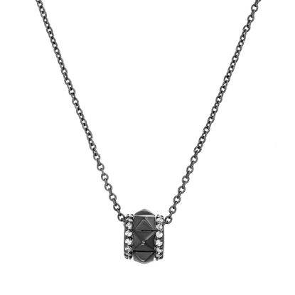Picture of Black Rhodium Plated Brass Cubic Zirconia Pyramid Studded Rondelle Pendant Cable Chain Necklace