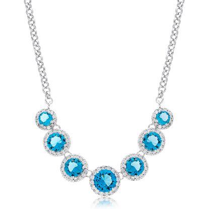 Picture of BRASS RHODIUM BLUE TOPAZ HALO STATION ON 18 ROLO CHAIN NECKLACE