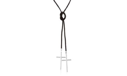 Picture of Silver-Tone Brass Double Cross 18 Black Cord Necklace