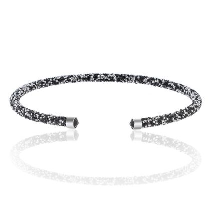 Imagen de Silver-Tone Brass Blacl & Mirror Silver Crystal Wrapped Open Collar Necklace