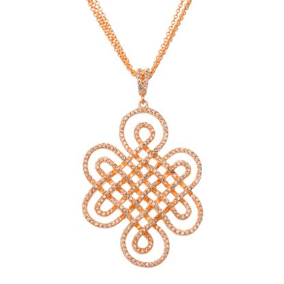 Imagen de Brass Cubic Zirconia Fancy Filigree Design Pendant Triple Strand Cable Chain Necklace