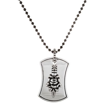 Picture of Silver-Tone Stainless Steel Polished Dog tag and Charm Black Leather Necklace