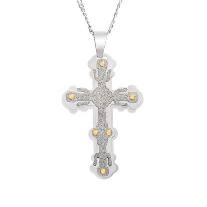 Picture of Two-Tone Stainless Steel Men's Triple Layered Glitter Cross Pendant Curb Chain Necklace