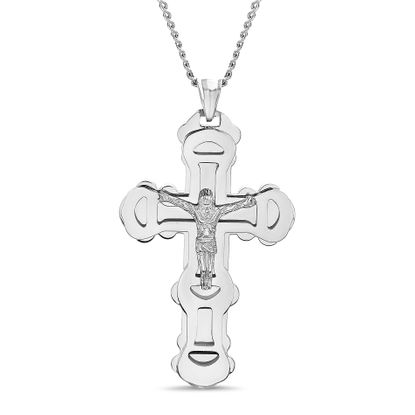 Imagen de Silver-Tone Stainless Steel Men's Jesus Cross Crucifix Curb Chain Necklace