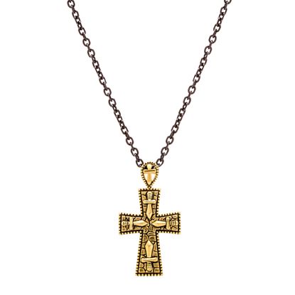 Picture of Men's Two-Tone Stainless Steel Black and Gold Cross and Rolo Chain