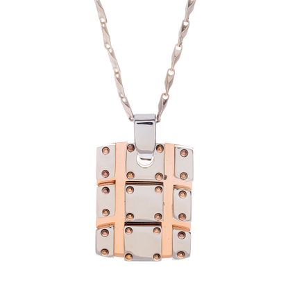 Picture of Two-Tone Rose Stainless Steel Men's Screw Dog Tag Hesche Chain Necklace