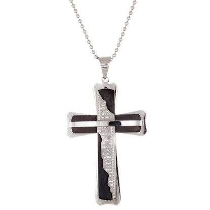 Picture of Two-Tone Stainless Steel Torn Prayer on Men's Cross Necklace
