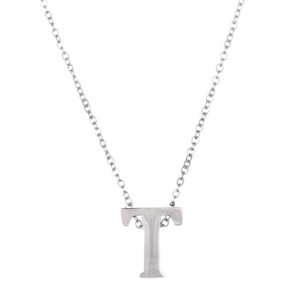 Picture of Silver-Tone Stainless Steel Initial T Cable Chain Necklace