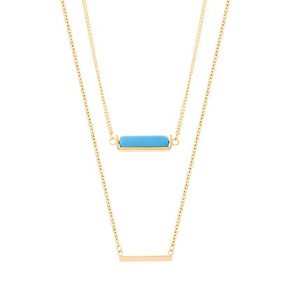 Imagen de STAINLESS STEEL GOLD IP DOUBLE-LAYERED POLISHED BAR & TURQUOISE MARBLE STONE STATION ON 18/22 +2 CABLE CHAIN NECKLACE
