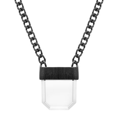 Imagen de Black-Tone Stainless Steel Clear Geo Stone Pendant 24 Curb Chain Necklace
