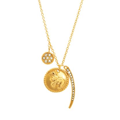 Picture of Gold-Tone Stainless Steel Cubic Zirconia Bar Disc Elephant Charm Necklace