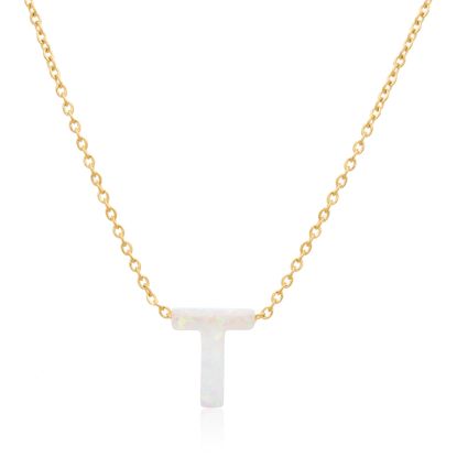 Imagen de Gold-Tone Stainless Steel Opal P Pendant Cable Chain Necklace