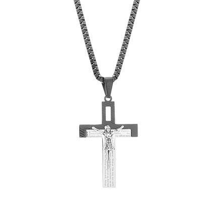 Picture of Two-Tone Stainless Steel Men's Prayer Crucifix Pendant Box Chain Necklace
