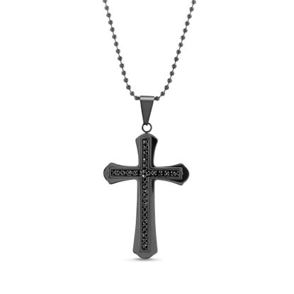 Picture of Black-Tone Stainless Steel Men's Cross Pendant 24 Box Chain Necklace