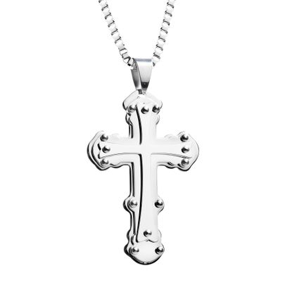 Imagen de Silver-Tone Stainless Steel Men's Cross Pendant 24 Box Chain Necklace