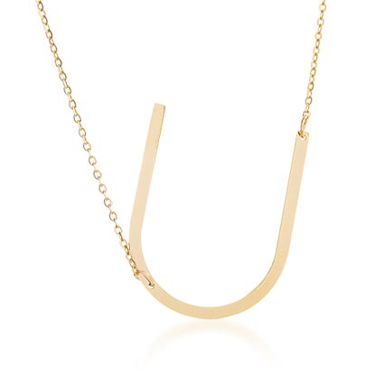 Picture of Gold-Tone Stainless Steel U Initial Cable Chain Necklace