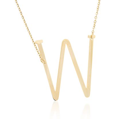 Picture of Gold-Tone Stainless Steel W Initial Cable Chain Necklace