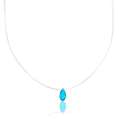 Picture of Silver-Tone Stainless Steel Teardrop Aqua Crystal Wire Chain Necklace