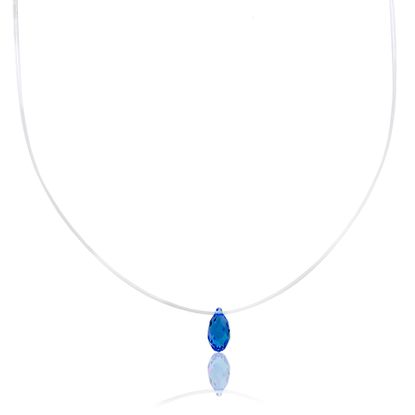 Picture of Silver-Tone Stainless Steel Teardrop Blue Crystal Wire Chain Necklace