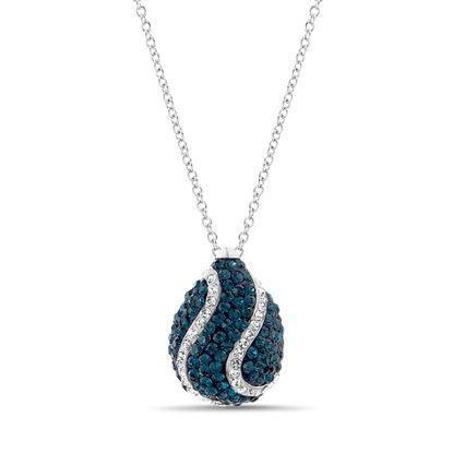 Picture of Rhodium Plated Brass Blue & Clear Crystal Teardrop Pendant